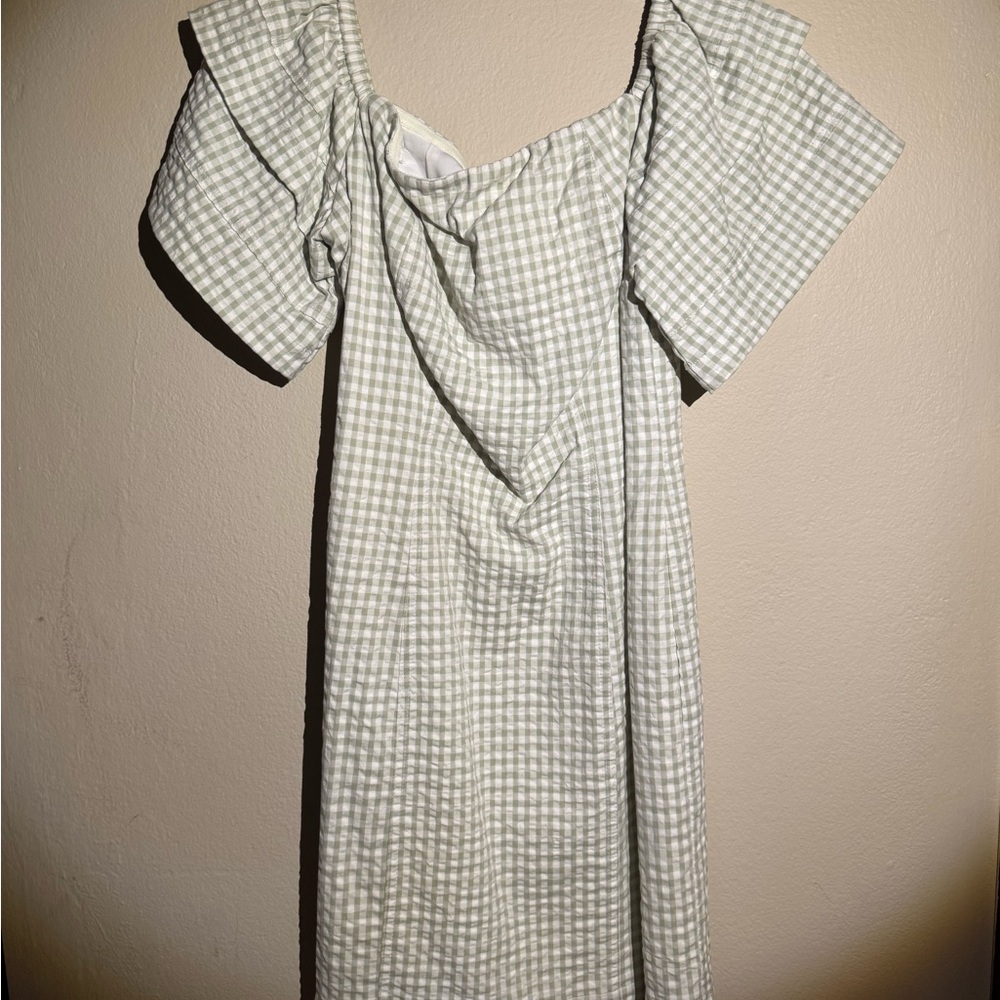 Guess White and Gray Ruched Off-the-Shoulder Sundress